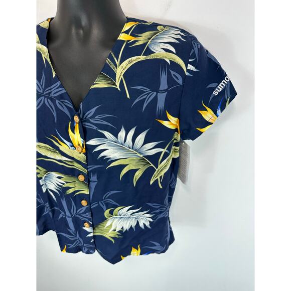 Paradise Found Hawaii Women’s Shirt Tropical Floral Blue Size Small Rayon NWT - Picture 10 of 11